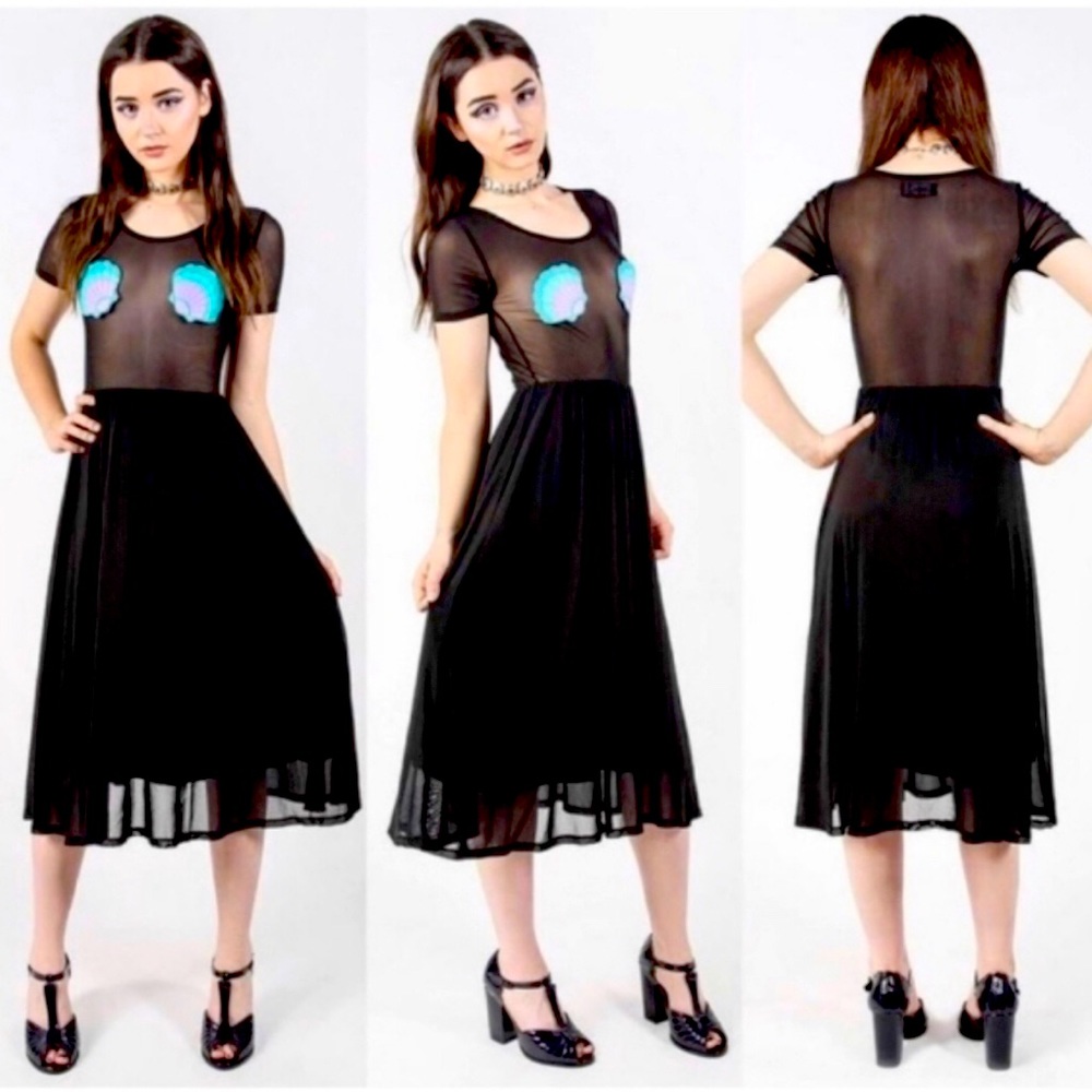 Iron Fist “Mermaid for Life” Mesh Midi Dress Goth Punk Alt Mermaid Shell Dress